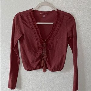 Maroon Crop Long-Sleeve